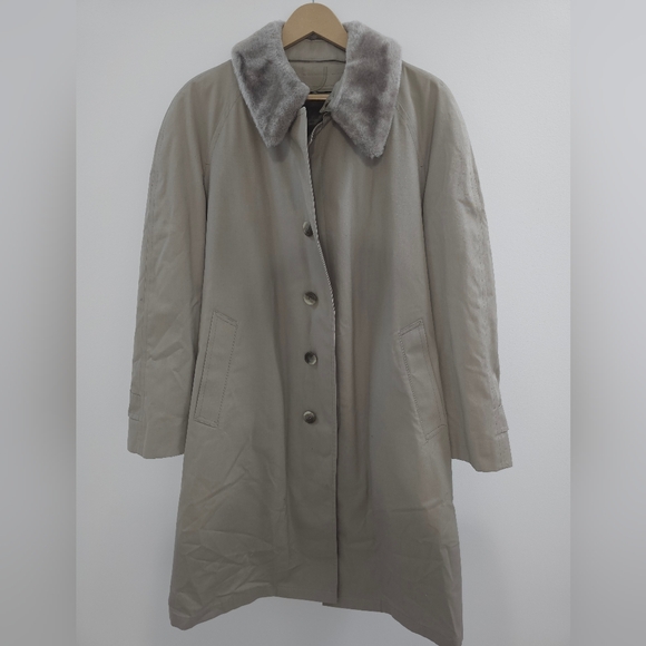 Vintage London Fog Dual Trench Coat With Faux Fur Collar Mens 40R Full Zip Out